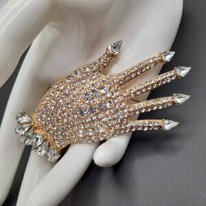 Bridal Manicured Hand Brooch, Pave Clear Rhinestones, Teardrop Rhinestone Nails